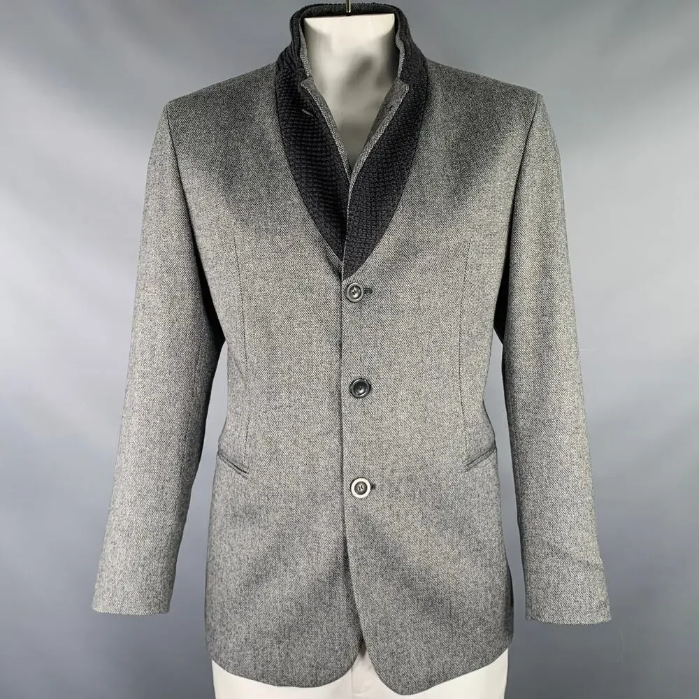 EMPORIO ARMANI Size 46 Grey Black Wool Blend Notch Lapel Sport Coat